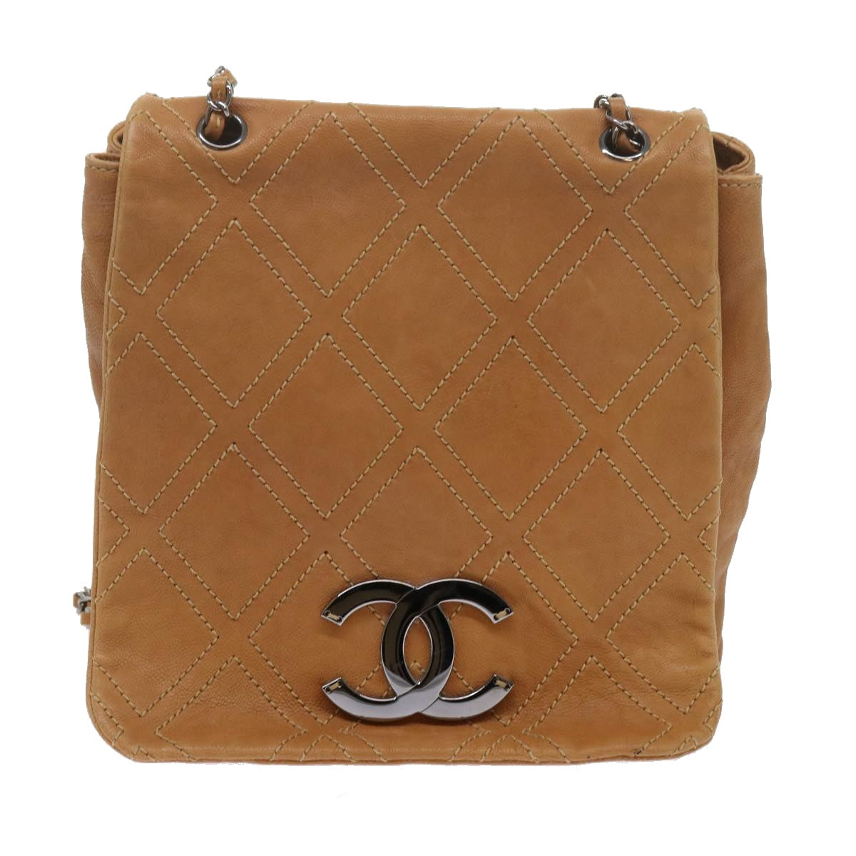 CHANEL Wild Stitch Chain Shoulder Bag Leather Brown CC Auth ar11059 - 0