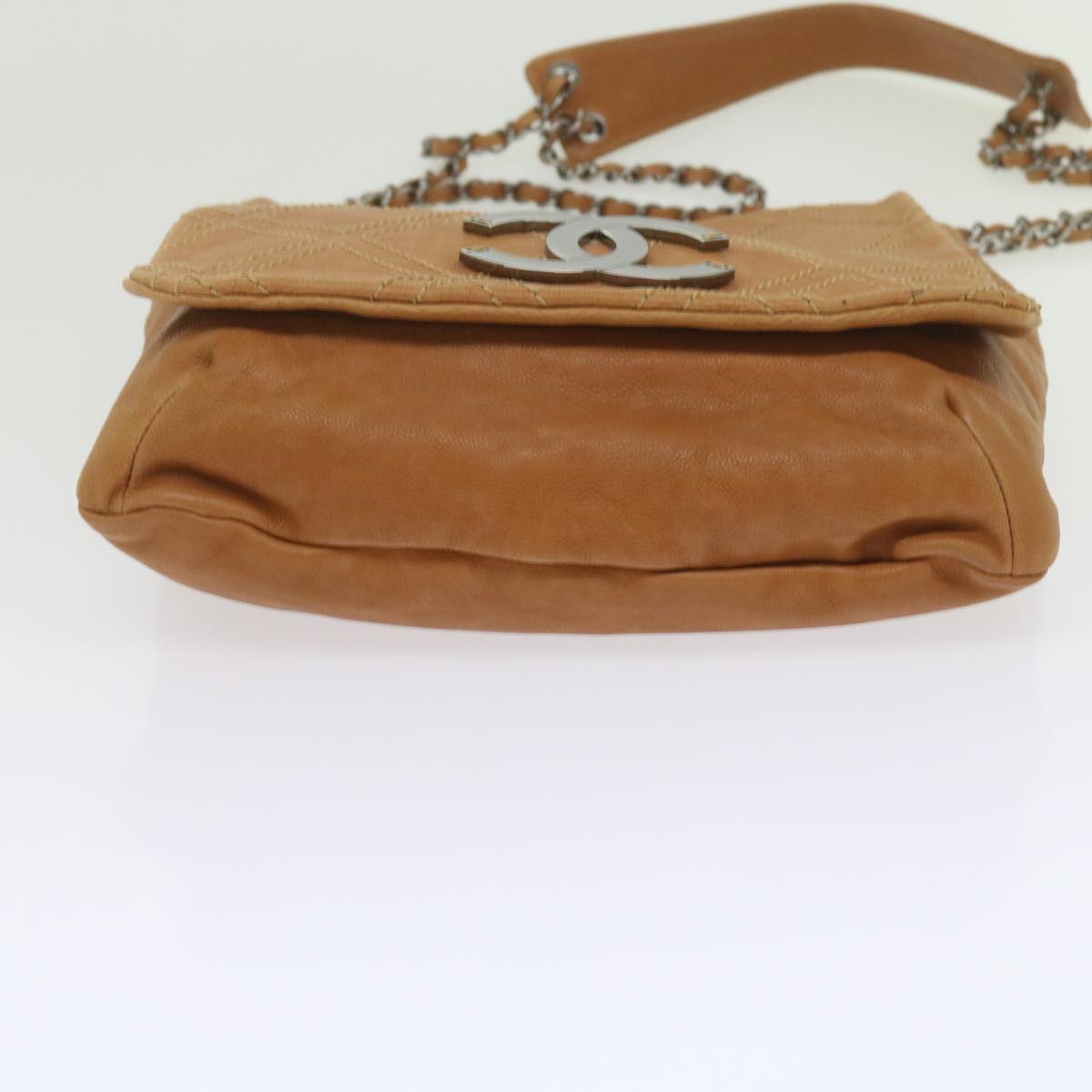 CHANEL Wild Stitch Chain Shoulder Bag Leather Brown CC Auth ar11059