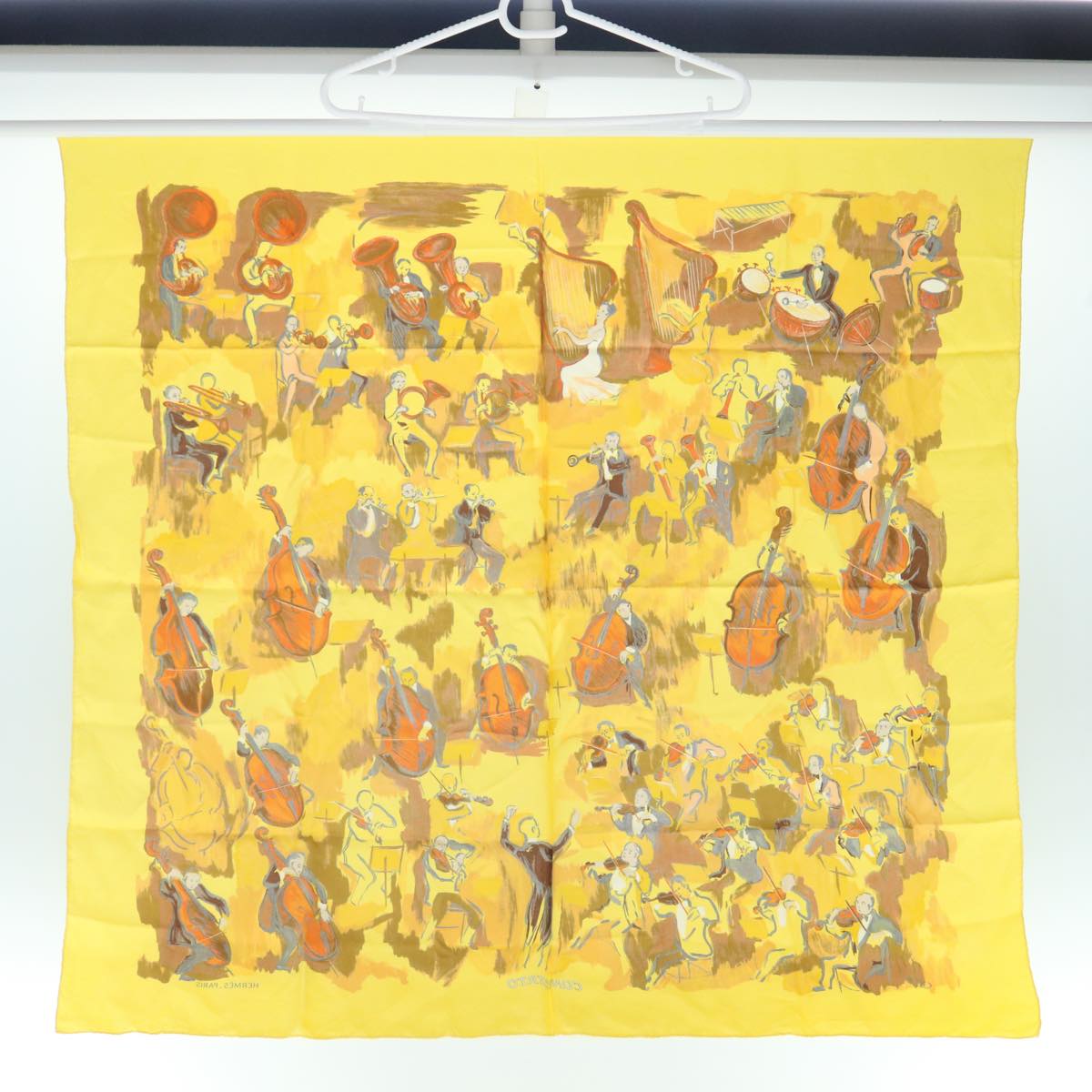 HERMES Carre 90 CONCERTO Scarf Silk Yellow Auth ar11060