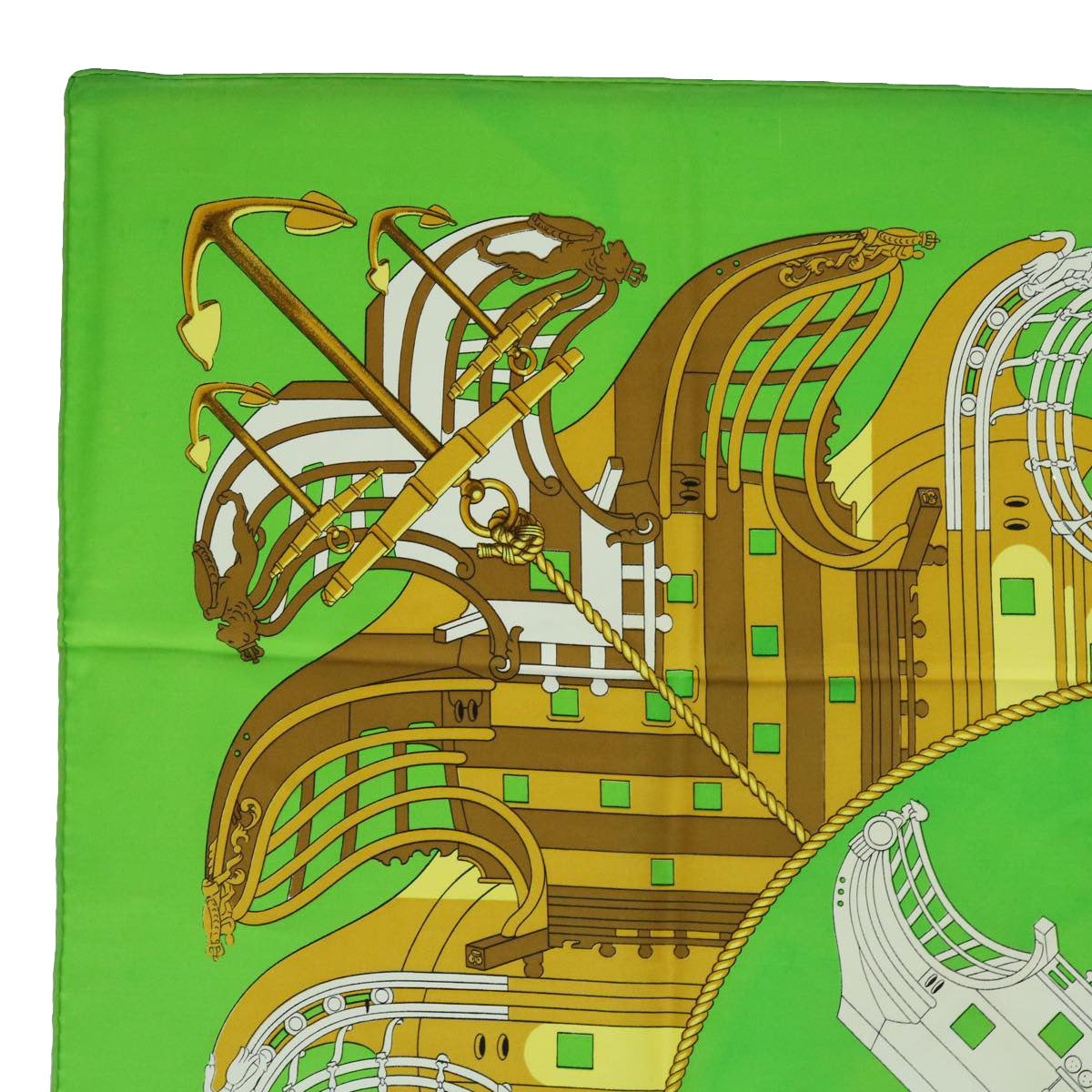 HERMES Carre 90 PROUES Scarf Silk Green Auth ar11065 - 0