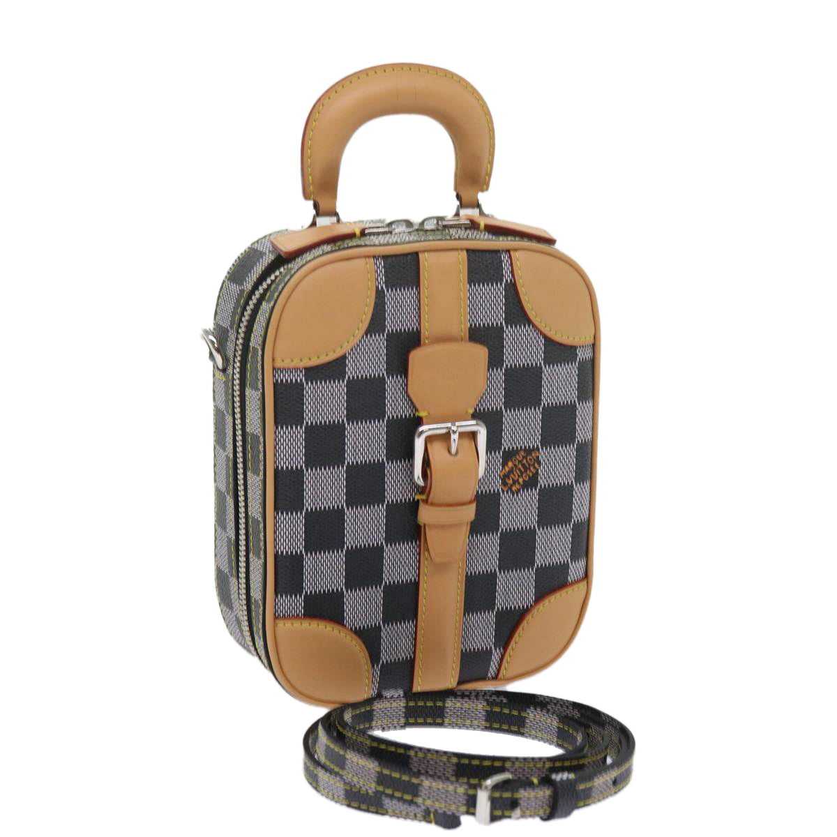 LOUIS VUITTON Damier Versette Vertical Hand Bag White Black N60273 Auth ar11067A