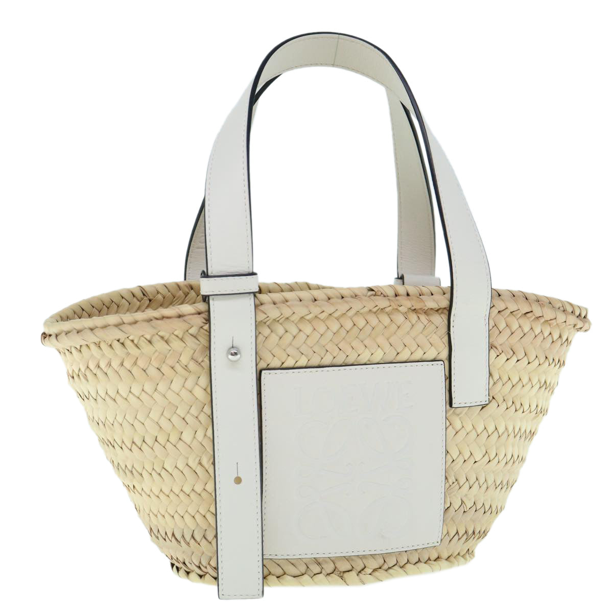 LOEWE Basket Bag Small Hand Bag Raffia Beige Auth ar11069