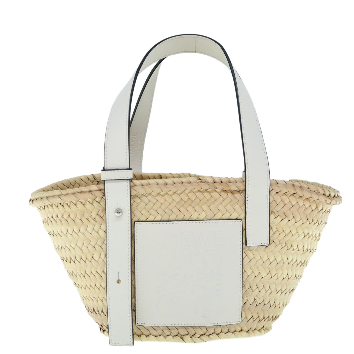 LOEWE Basket Bag Small Hand Bag Raffia Beige Auth ar11069