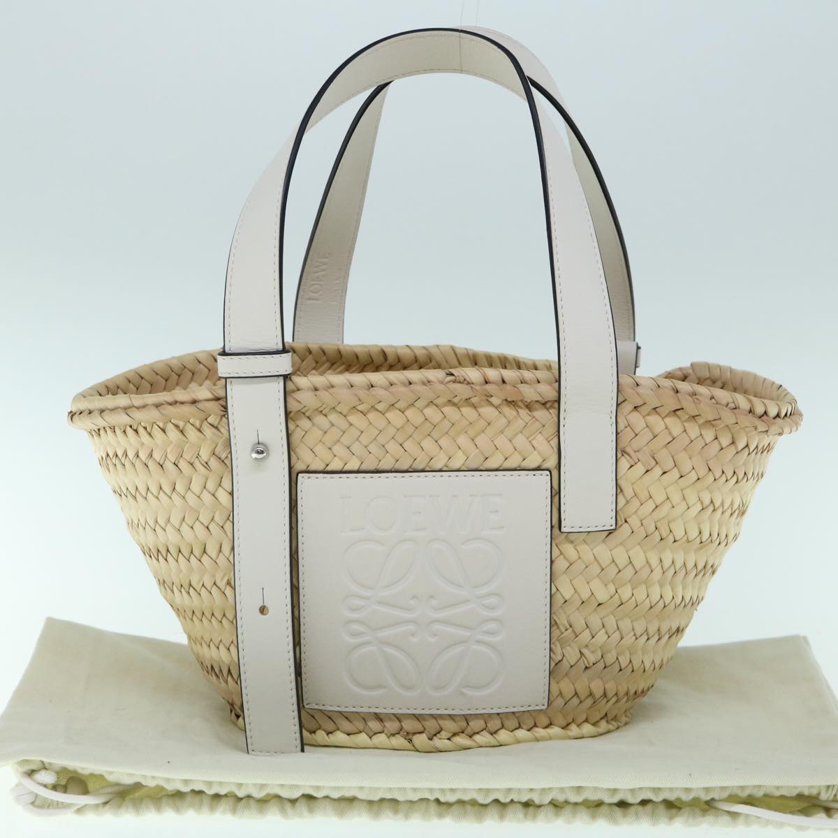 LOEWE Basket Bag Small Hand Bag Raffia Beige Auth ar11069