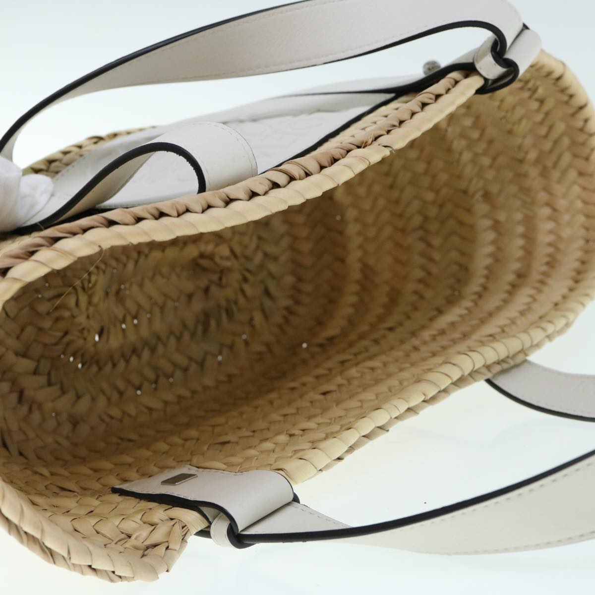 LOEWE Basket Bag Small Hand Bag Raffia Beige Auth ar11069