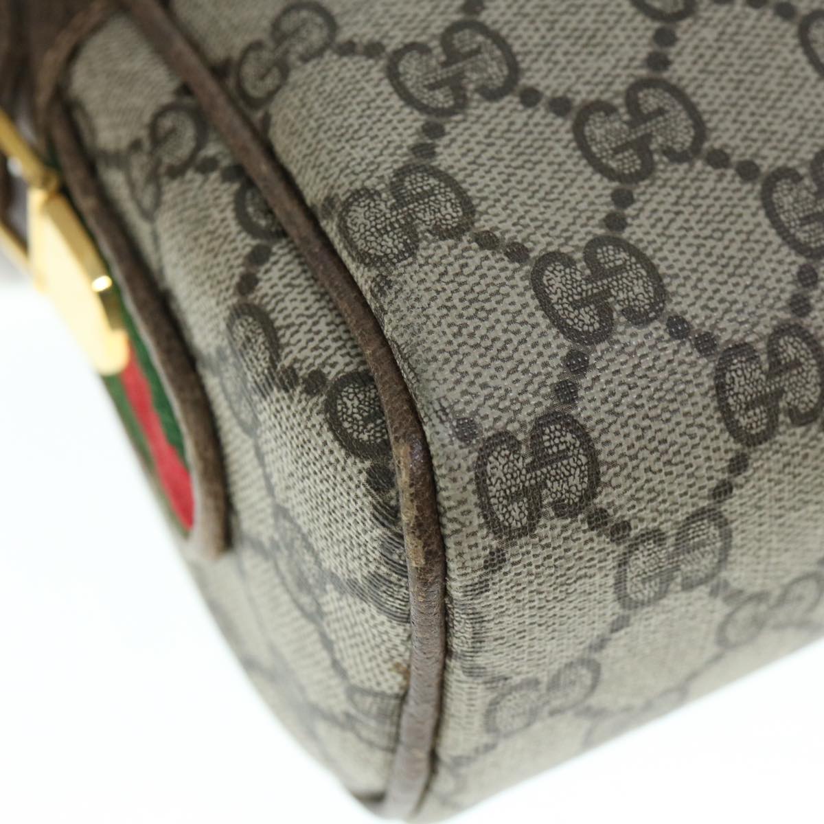 GUCCI GG Supreme Web Sherry Line Shoulder Bag Beige Red Green Auth ar11072