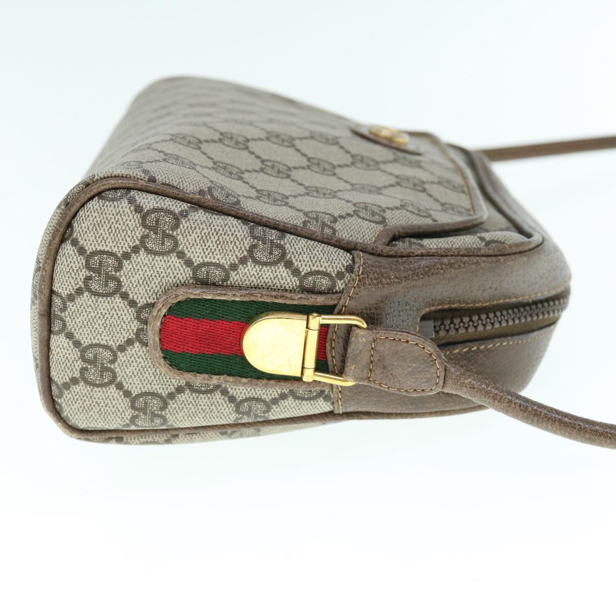 GUCCI GG Supreme Web Sherry Line Shoulder Bag Beige Red Green Auth ar11072