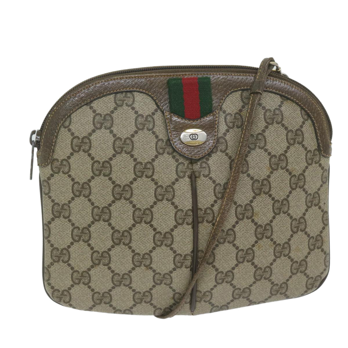 GUCCI GG Supreme Web Sherry Line Shoulder Bag Beige Red 004 02 047 Auth ar11083