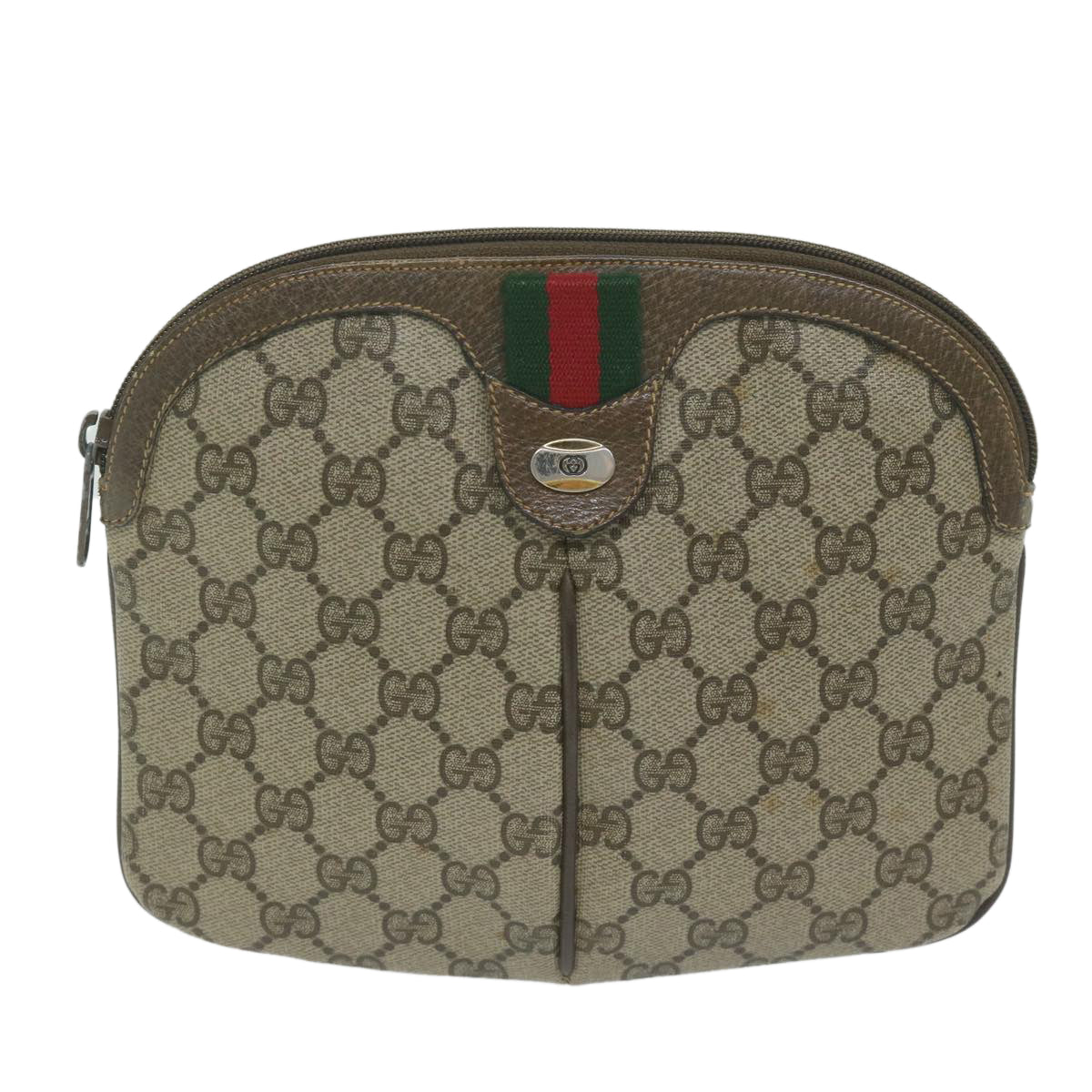 GUCCI GG Supreme Web Sherry Line Shoulder Bag Beige Red 004 02 047 Auth ar11083