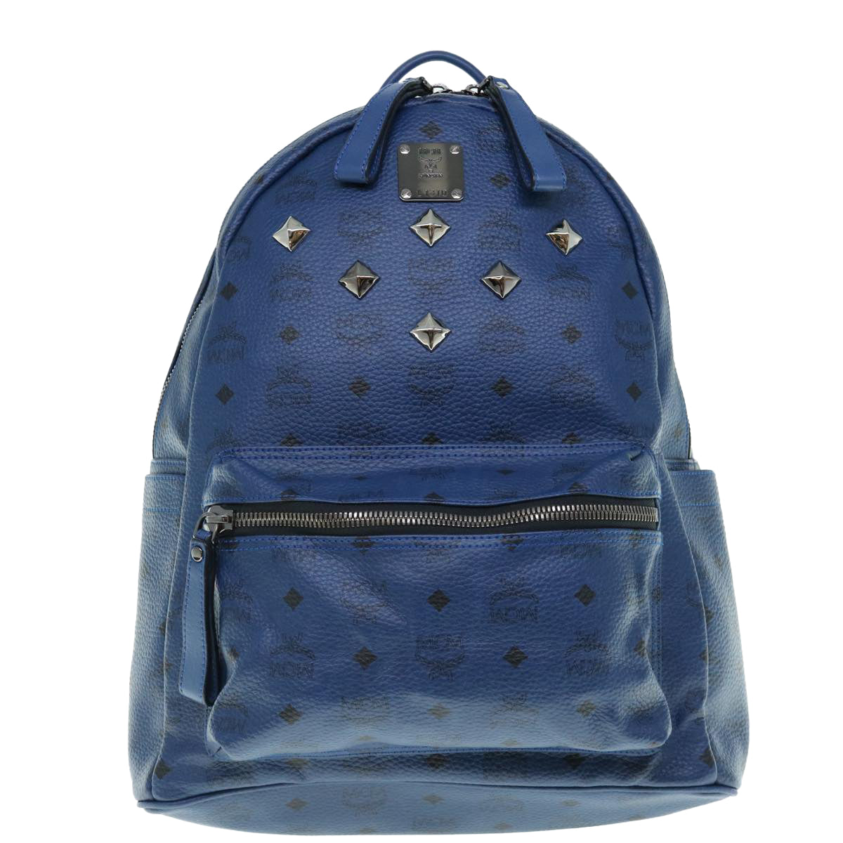 MCM Vicetos studs Logogram Backpack PVC Leather Blue Auth ar11090 - 0