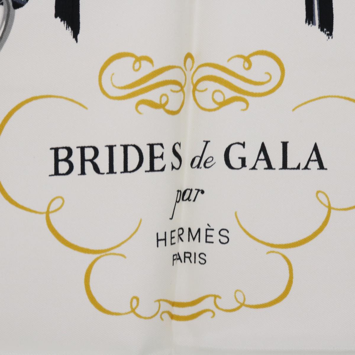 HERMES Carre 90 BRIDES de GALA Scarf Silk White Black Auth ar11101
