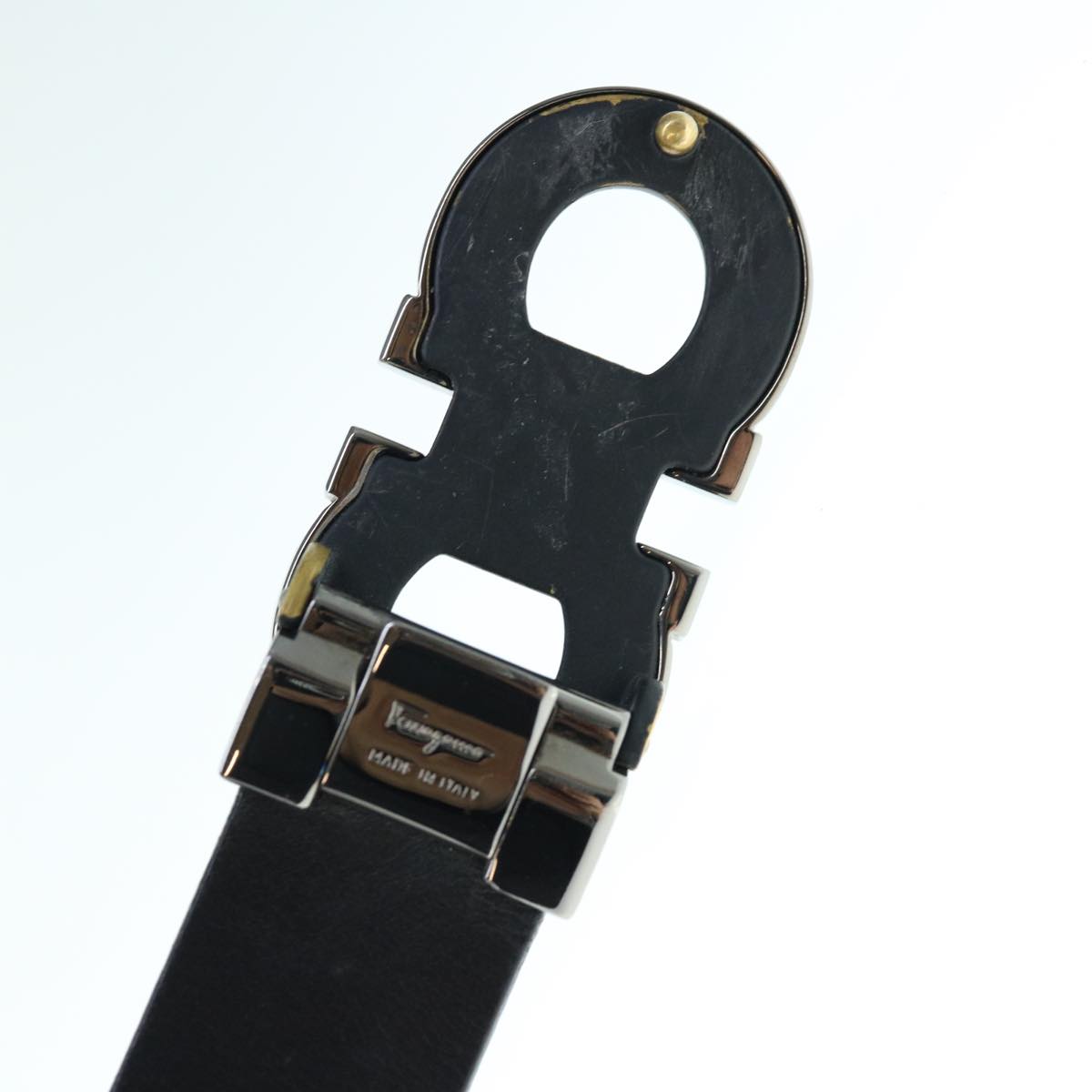 Salvatore Ferragamo Gancini Belt Leather 34.3""-38.2"" Black Auth ar11134