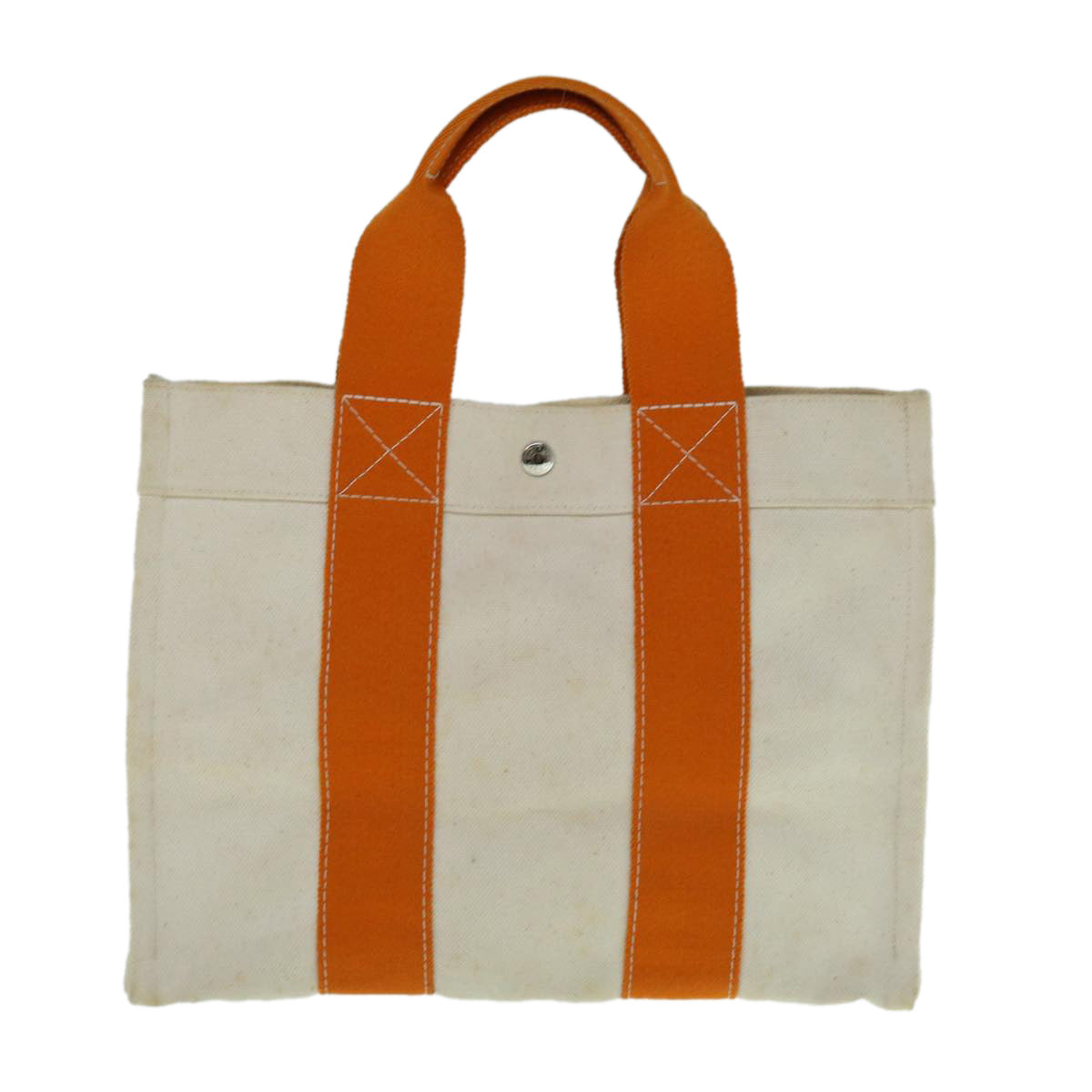 HERMES Bora Bora PM Tote Bag Canvas Orange White Auth ar11157B