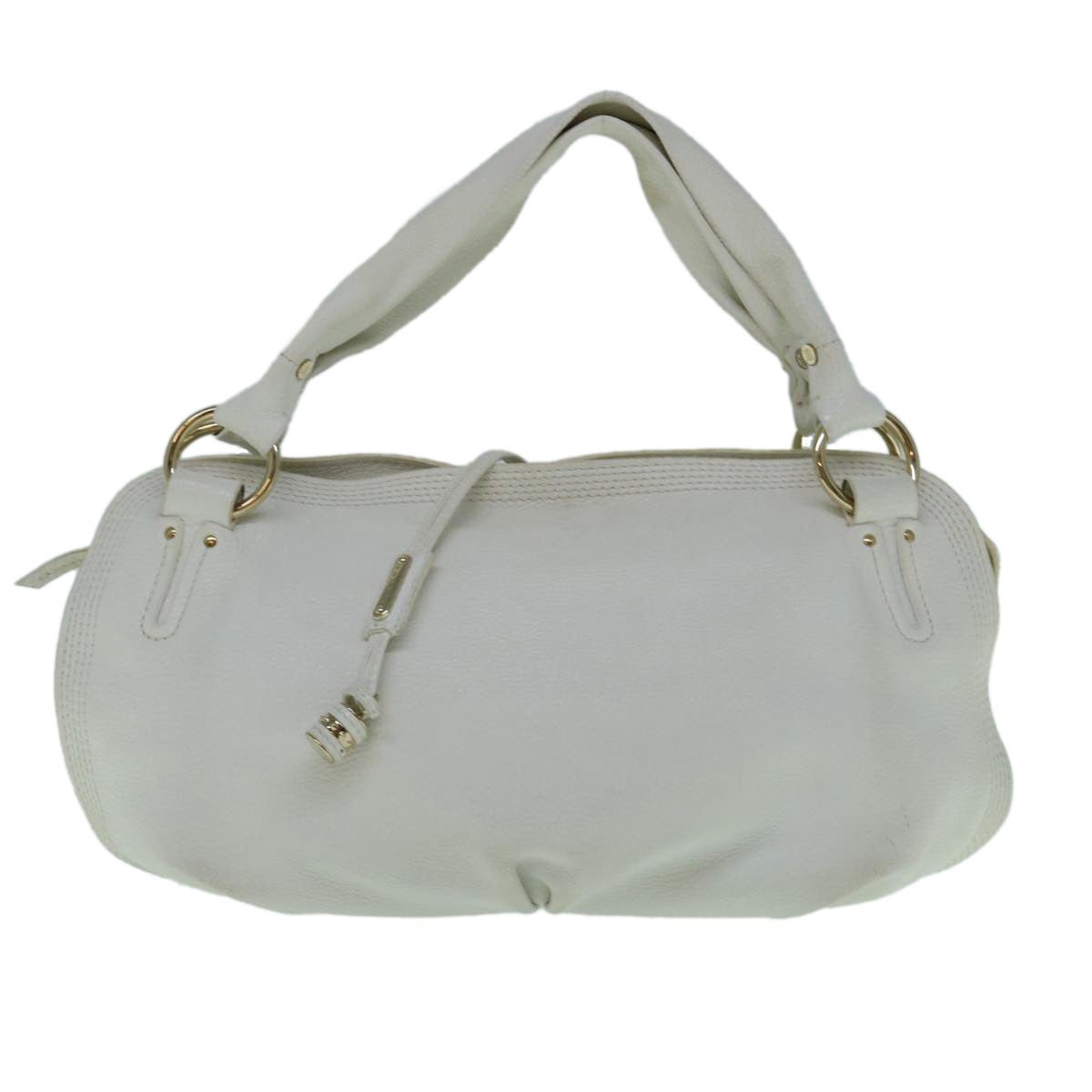 CELINE Shoulder Bag Leather White Auth ar11158B