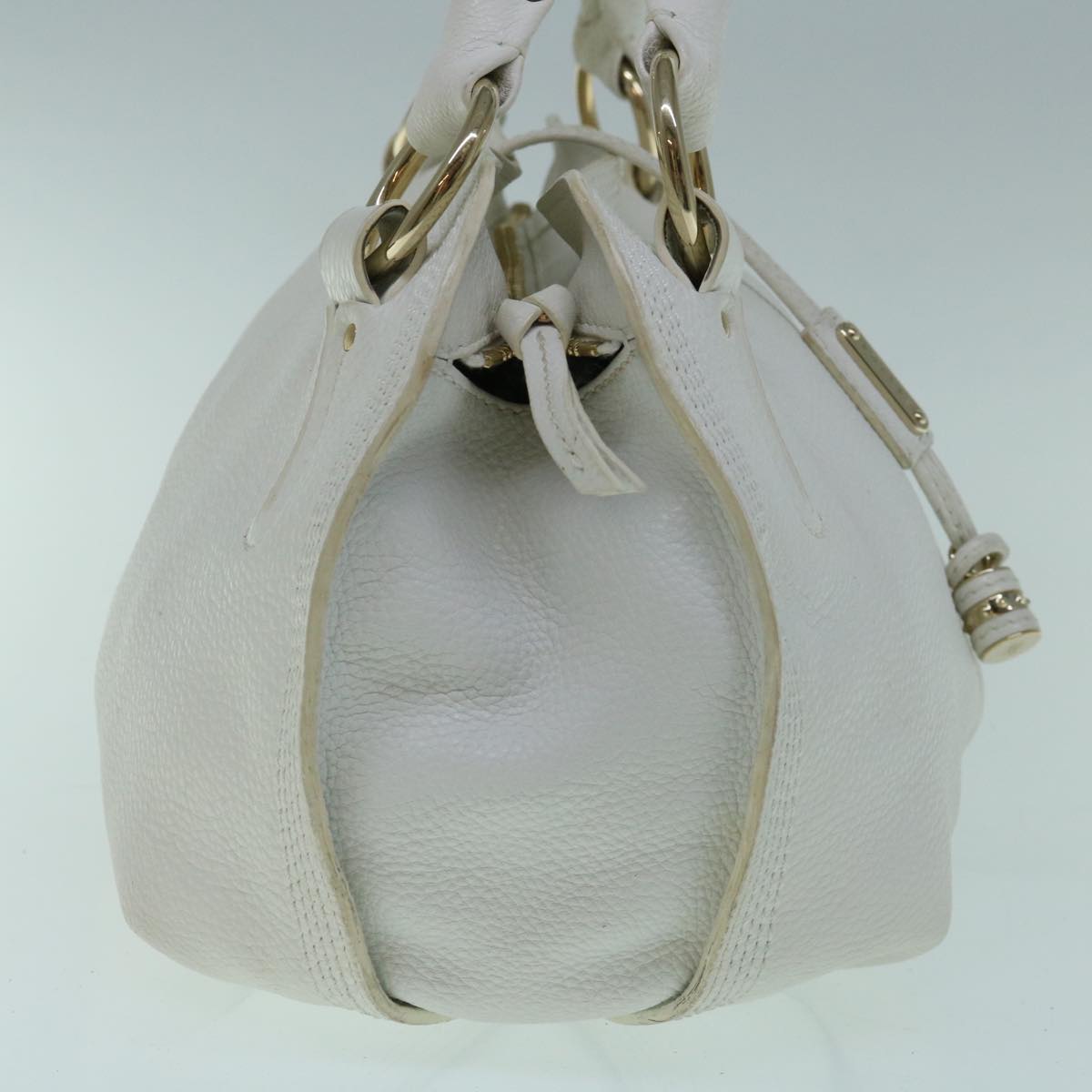 CELINE Shoulder Bag Leather White Auth ar11158B