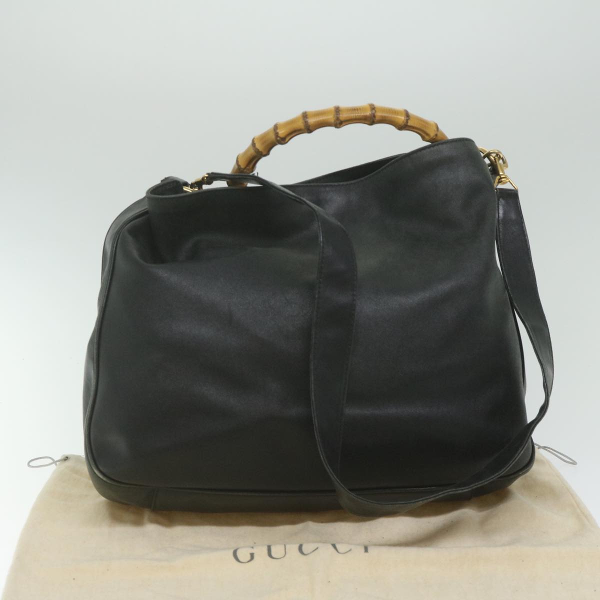 GUCCI Bamboo Shoulder Bag Leather 2way Black Auth ar11169B