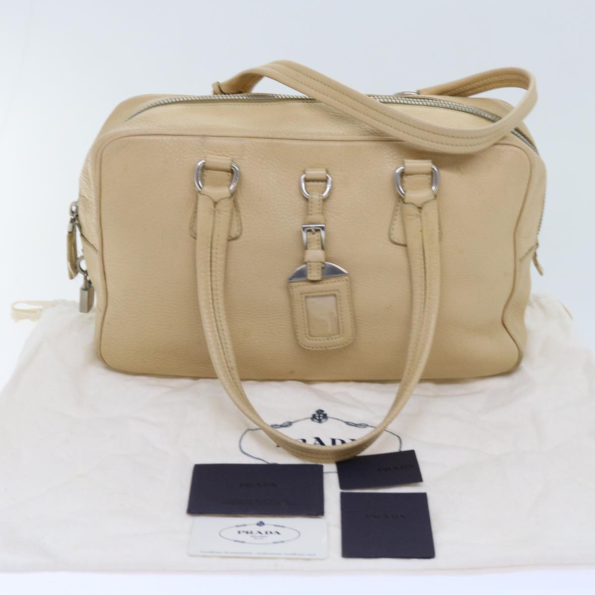 PRADA Shoulder Bag Leather Beige Auth ar11183B