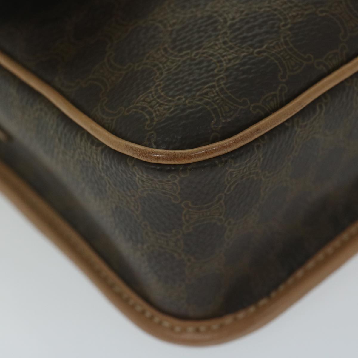 CELINE Macadam Canvas Shoulder Bag PVC Leather Brown Auth ar11188B