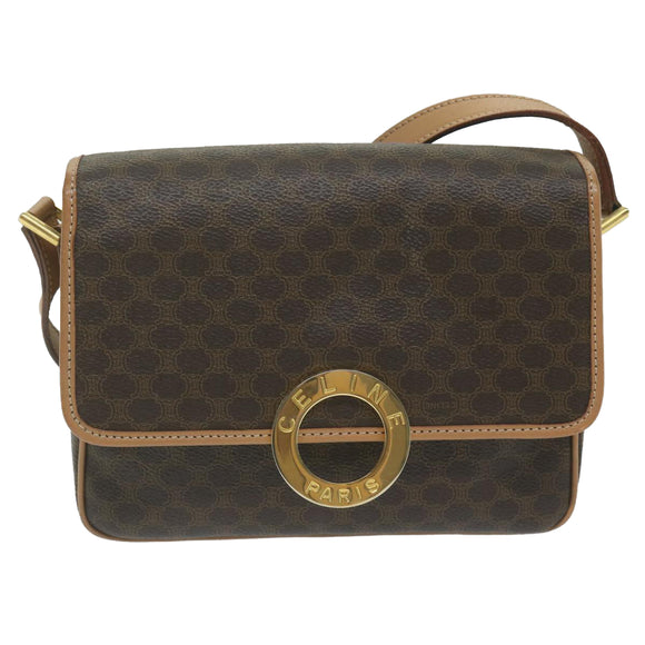 CELINE Macadam Canvas Shoulder Bag PVC Leather Brown Auth ar11188B