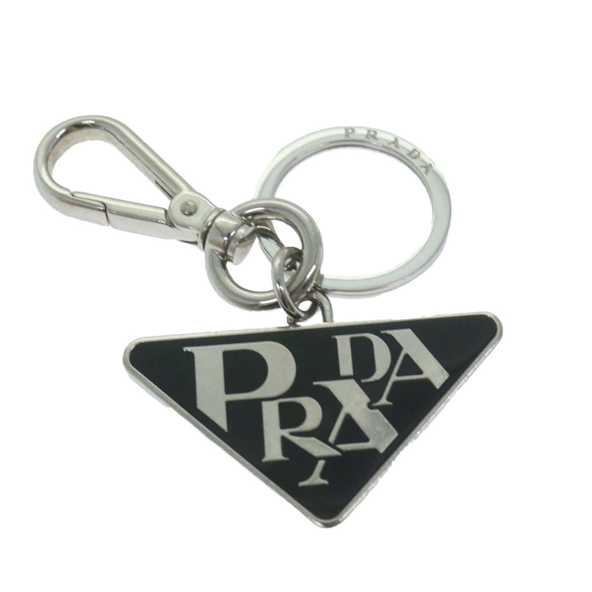 PRADA Key Ring metal Silver Auth ar11203B