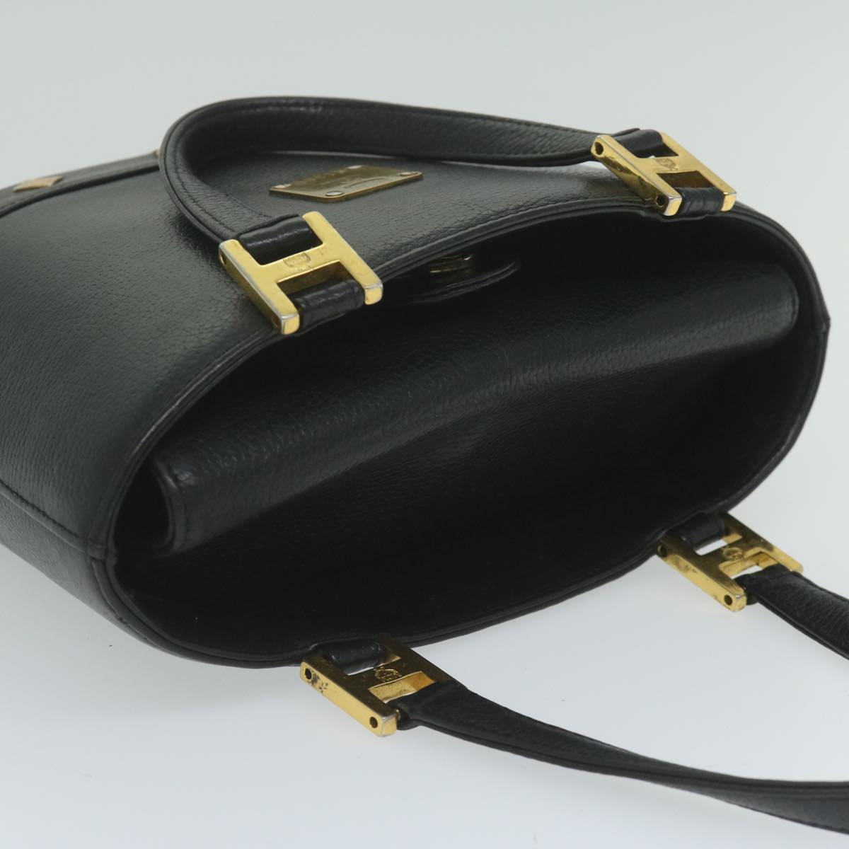 MCM Hand Bag Leather Black Auth ar11204
