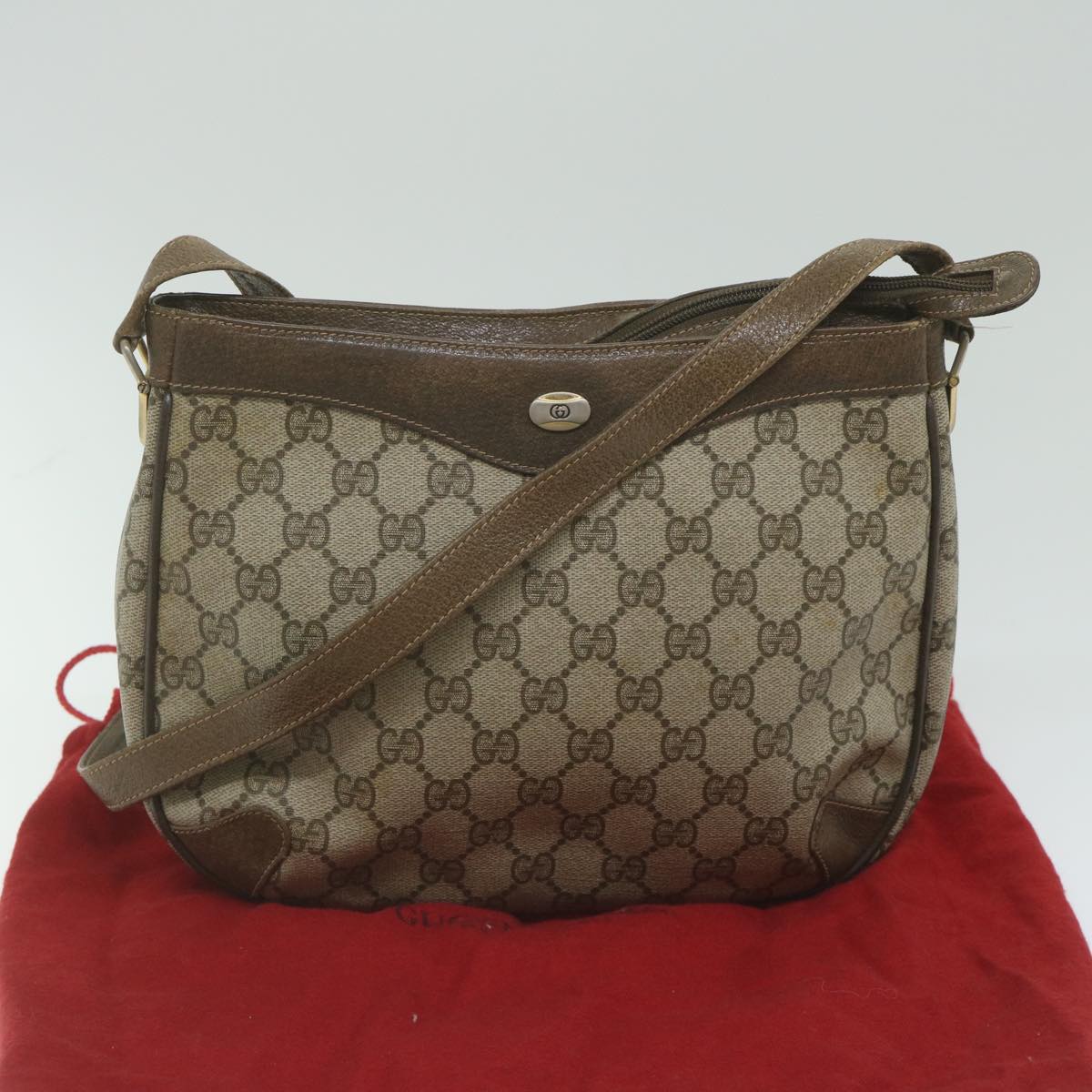 GUCCI GG Supreme Shoulder Bag PVC Leather Beige 67 02 022 Auth ar11211