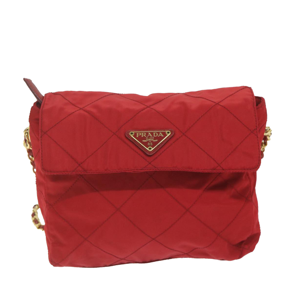 PRADA Quilted Chain Shoulder Bag Nylon Red Auth ar11217