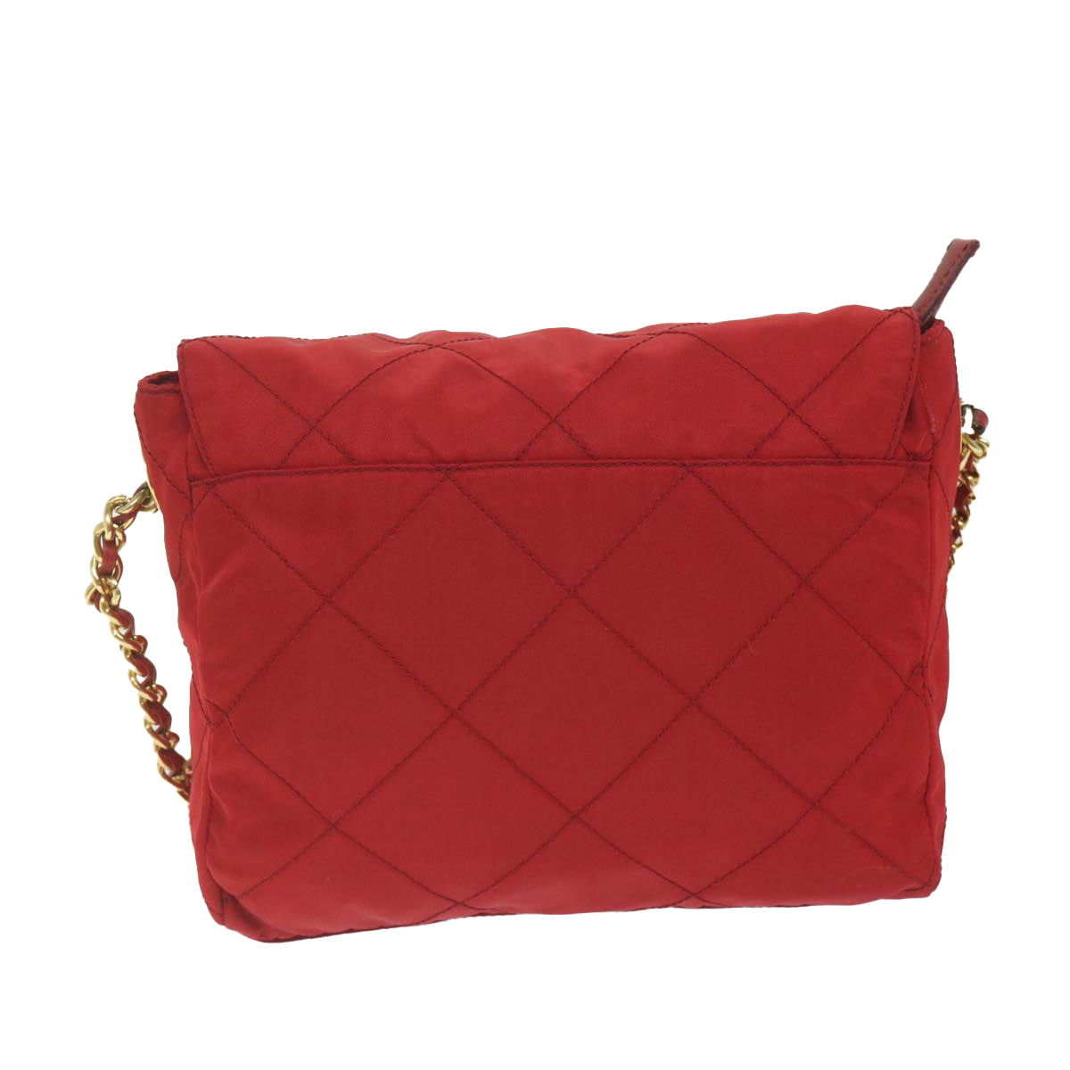 PRADA Quilted Chain Shoulder Bag Nylon Red Auth ar11217