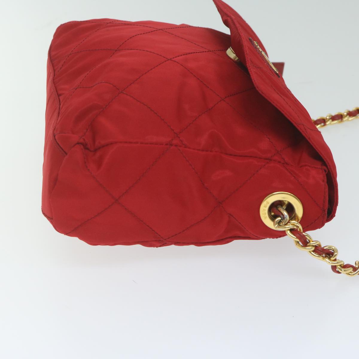 PRADA Quilted Chain Shoulder Bag Nylon Red Auth ar11217