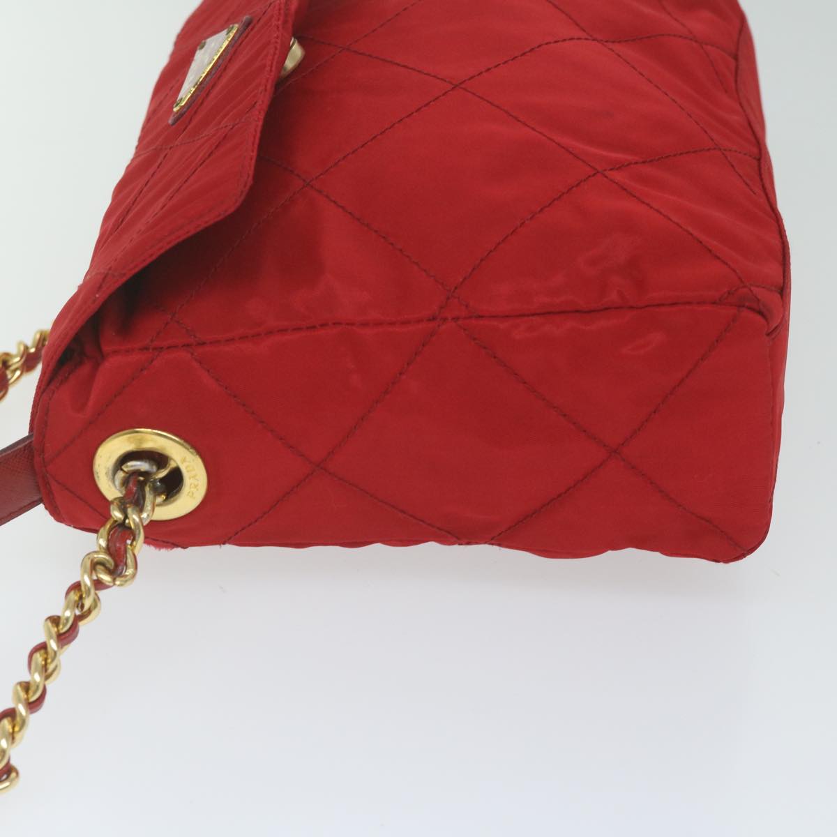 PRADA Quilted Chain Shoulder Bag Nylon Red Auth ar11217