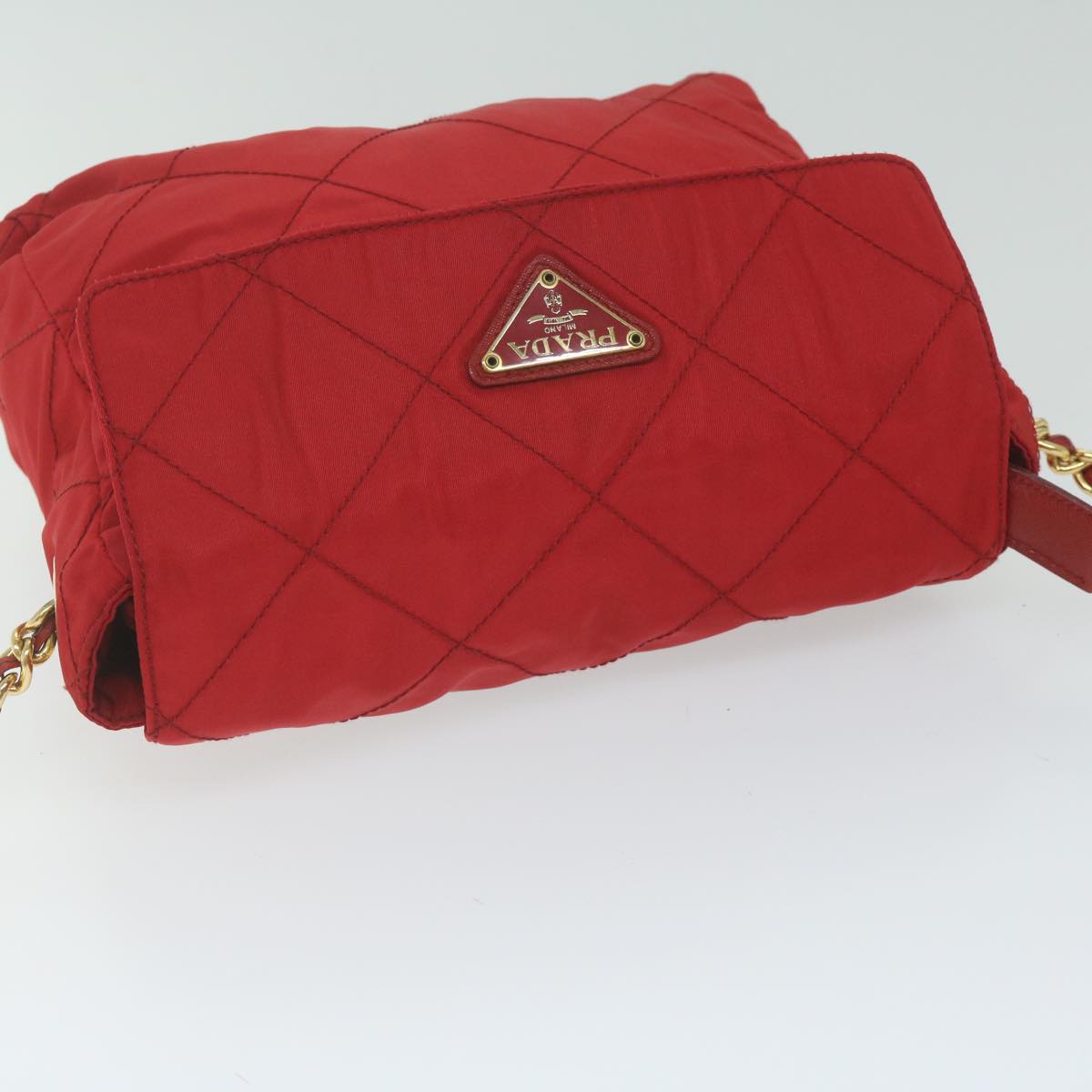 PRADA Quilted Chain Shoulder Bag Nylon Red Auth ar11217