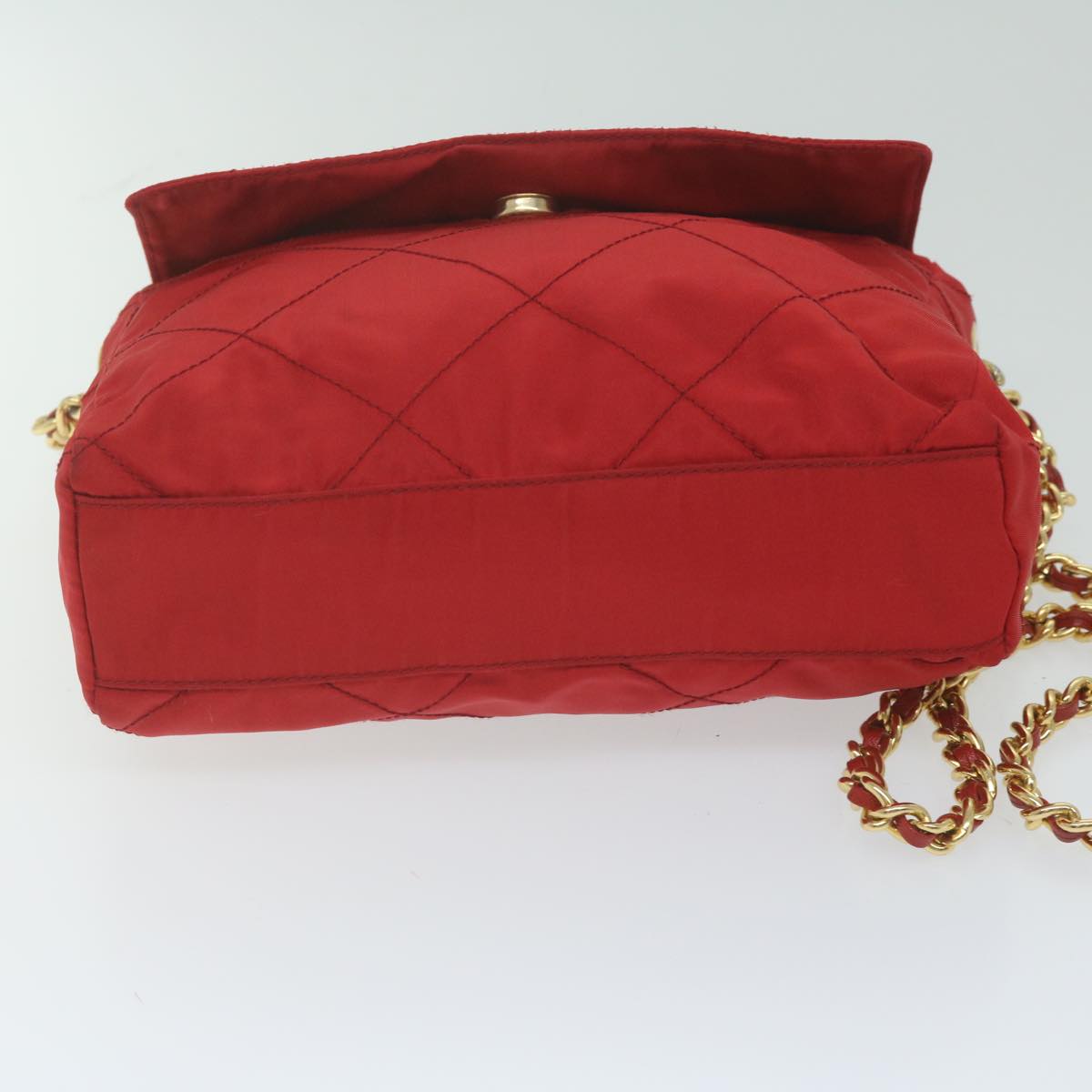 PRADA Quilted Chain Shoulder Bag Nylon Red Auth ar11217