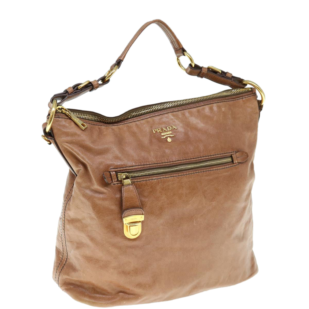 PRADA Shoulder Bag Leather Brown Auth ar11226