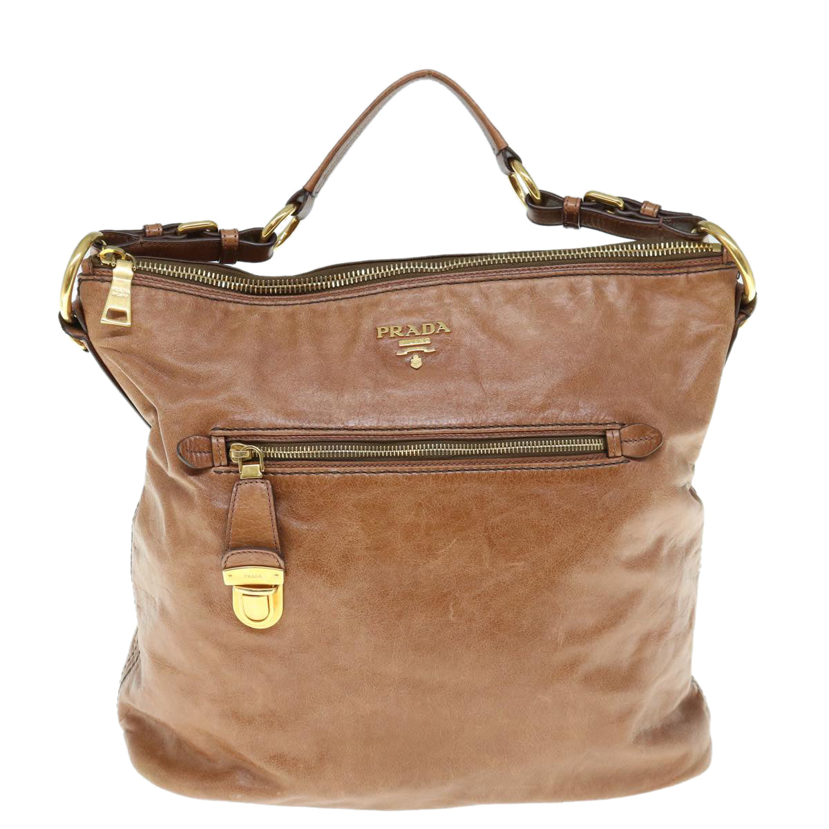 PRADA Shoulder Bag Leather Brown Auth ar11226