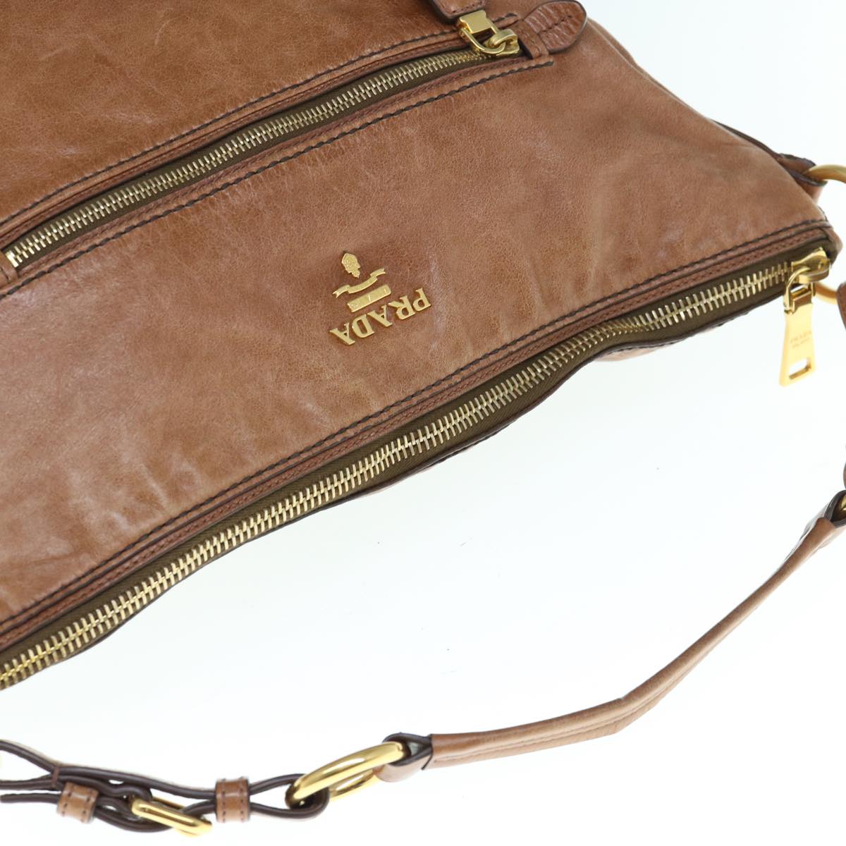 PRADA Shoulder Bag Leather Brown Auth ar11226