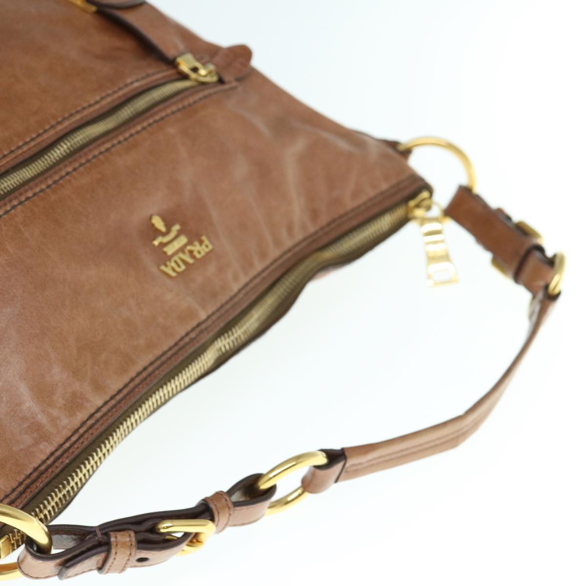 PRADA Shoulder Bag Leather Brown Auth ar11226