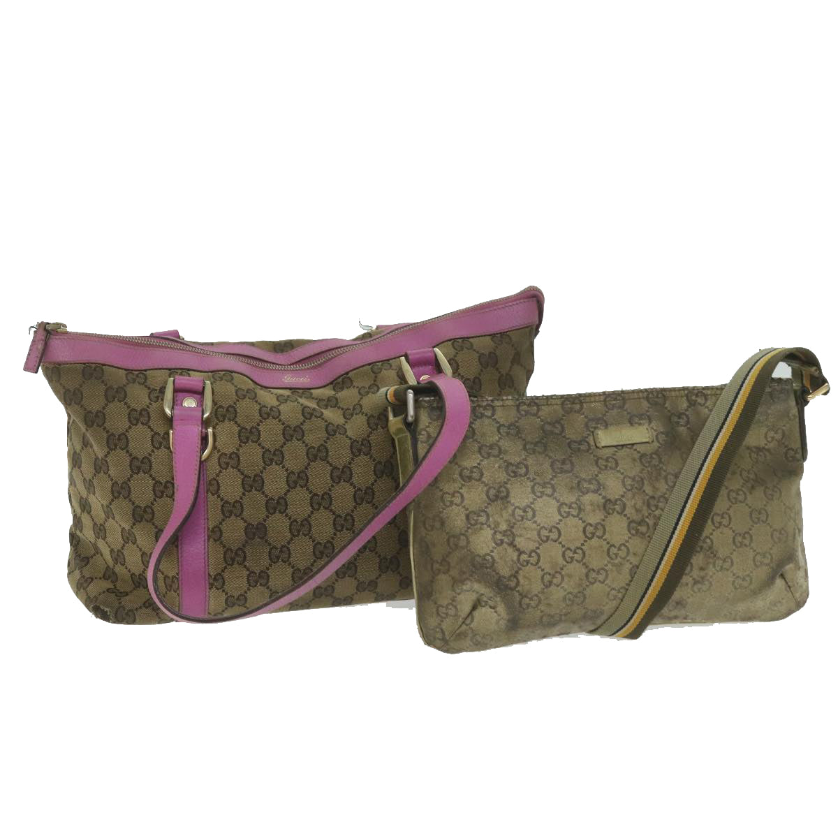 GUCCI GG Canvas Sherry Line Shoulder Bag 2Set Beige Brown gray Auth ar11231