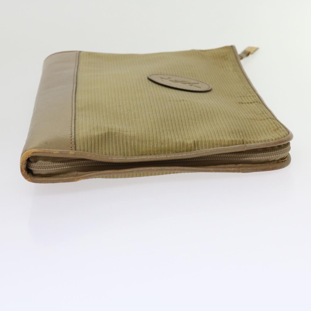 SAINT LAURENT Clutch Bag Leather nylon 2Set Gray Khaki Auth ar11245