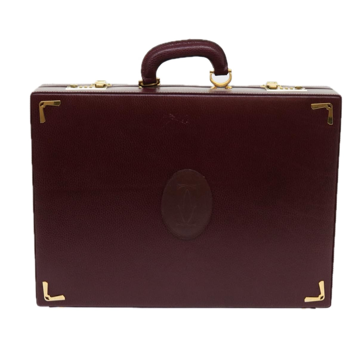 CARTIER Attache Case Trunk Leather Wine Red Auth ar11249 - 0