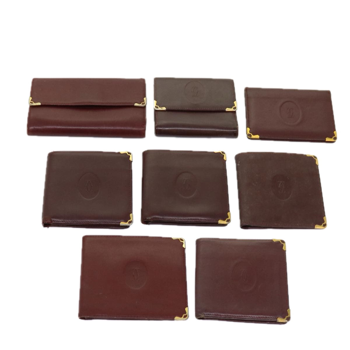 CARTIER Wallet Leather 8Set Wine Red Auth ar11263