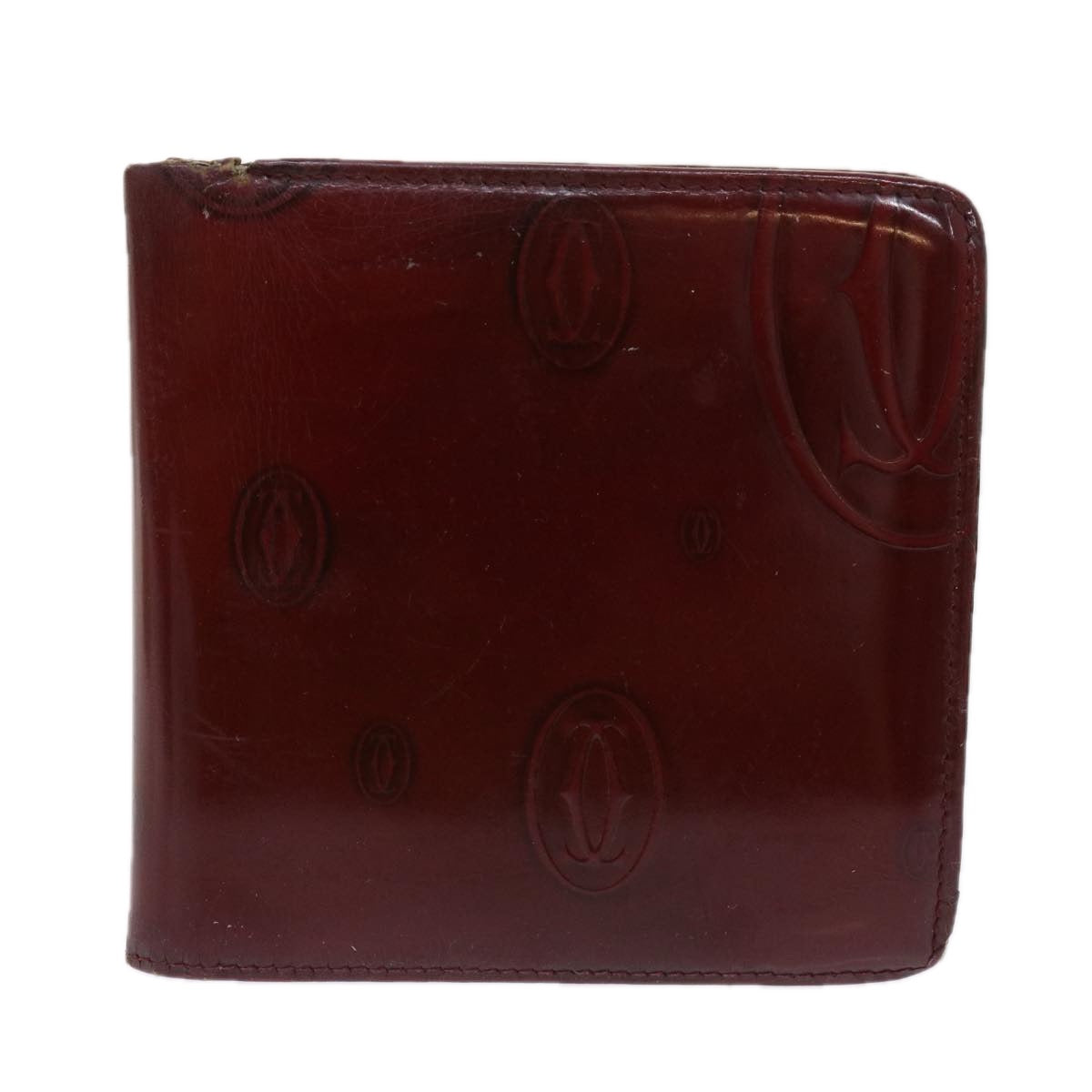 CARTIER Wallet Leather 6Set Wine Red Black Auth ar11264