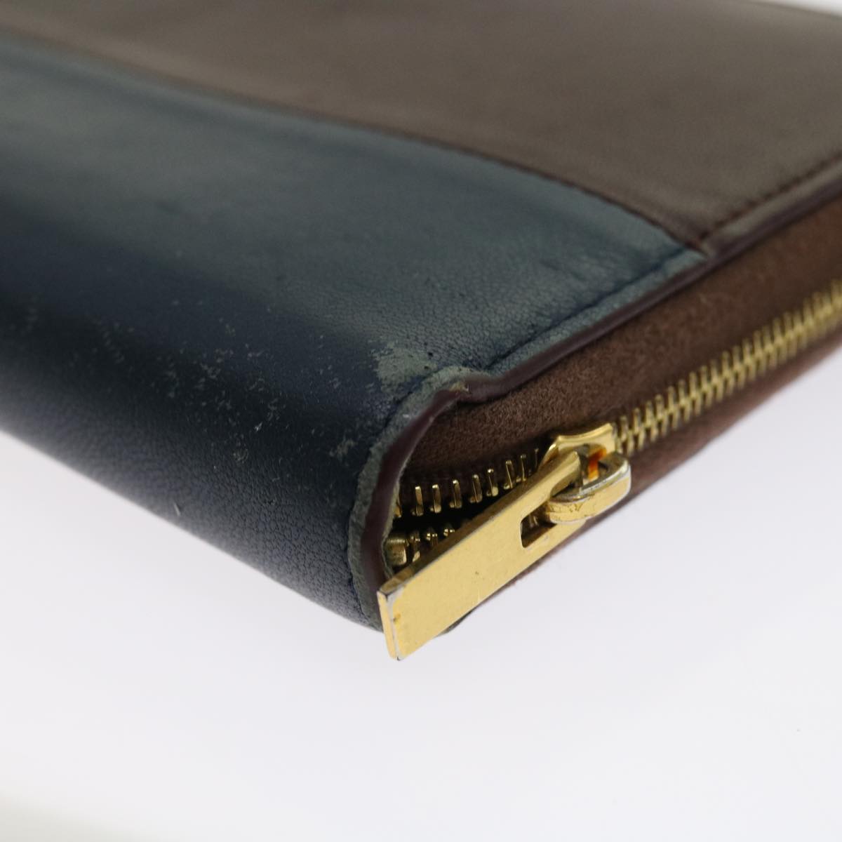 CELINE Macadam Canvas Wallet Leather 6Set Brown Blue gray Auth ar11269