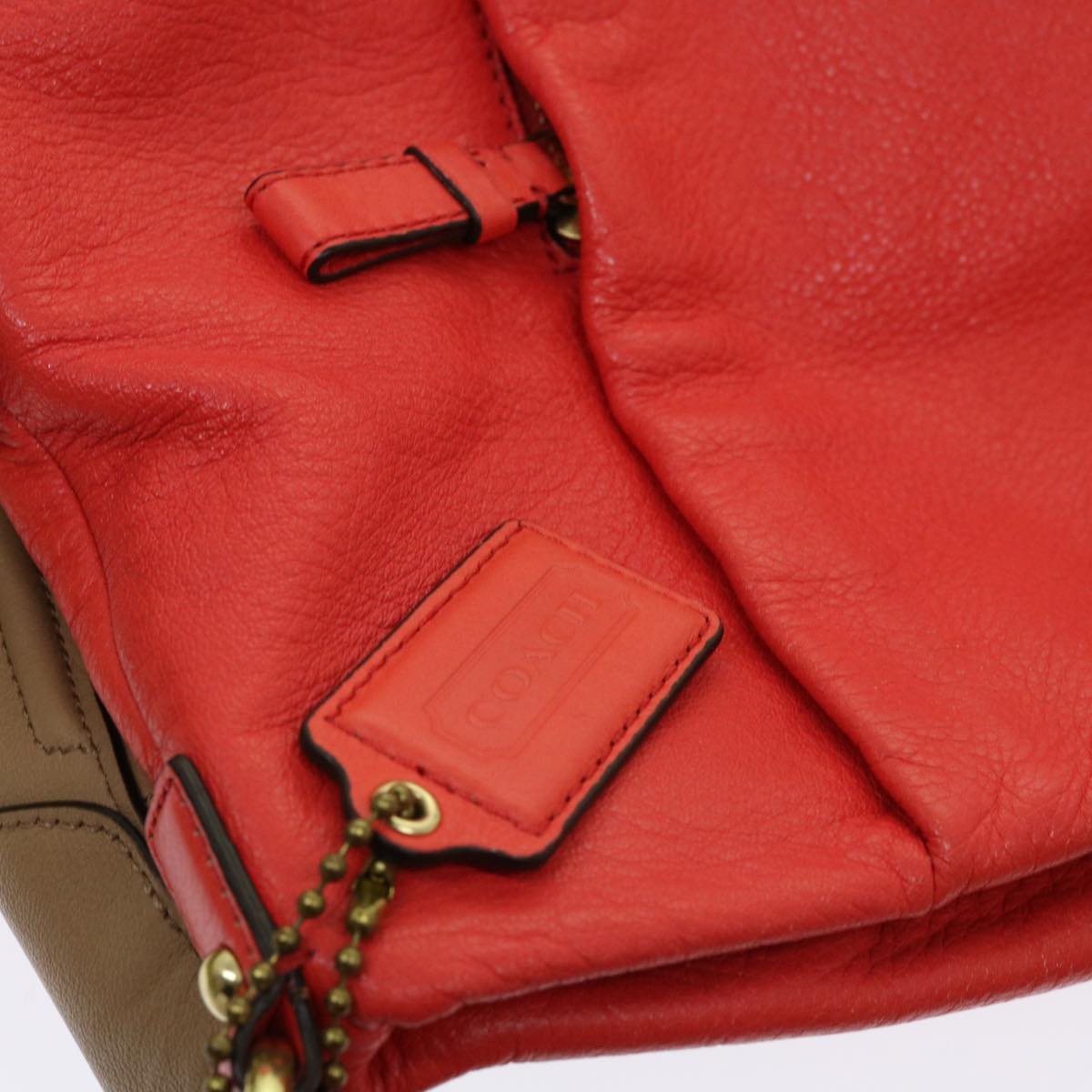 Coach Shoulder Bag Leather 5Set Red Beige Auth ar11276