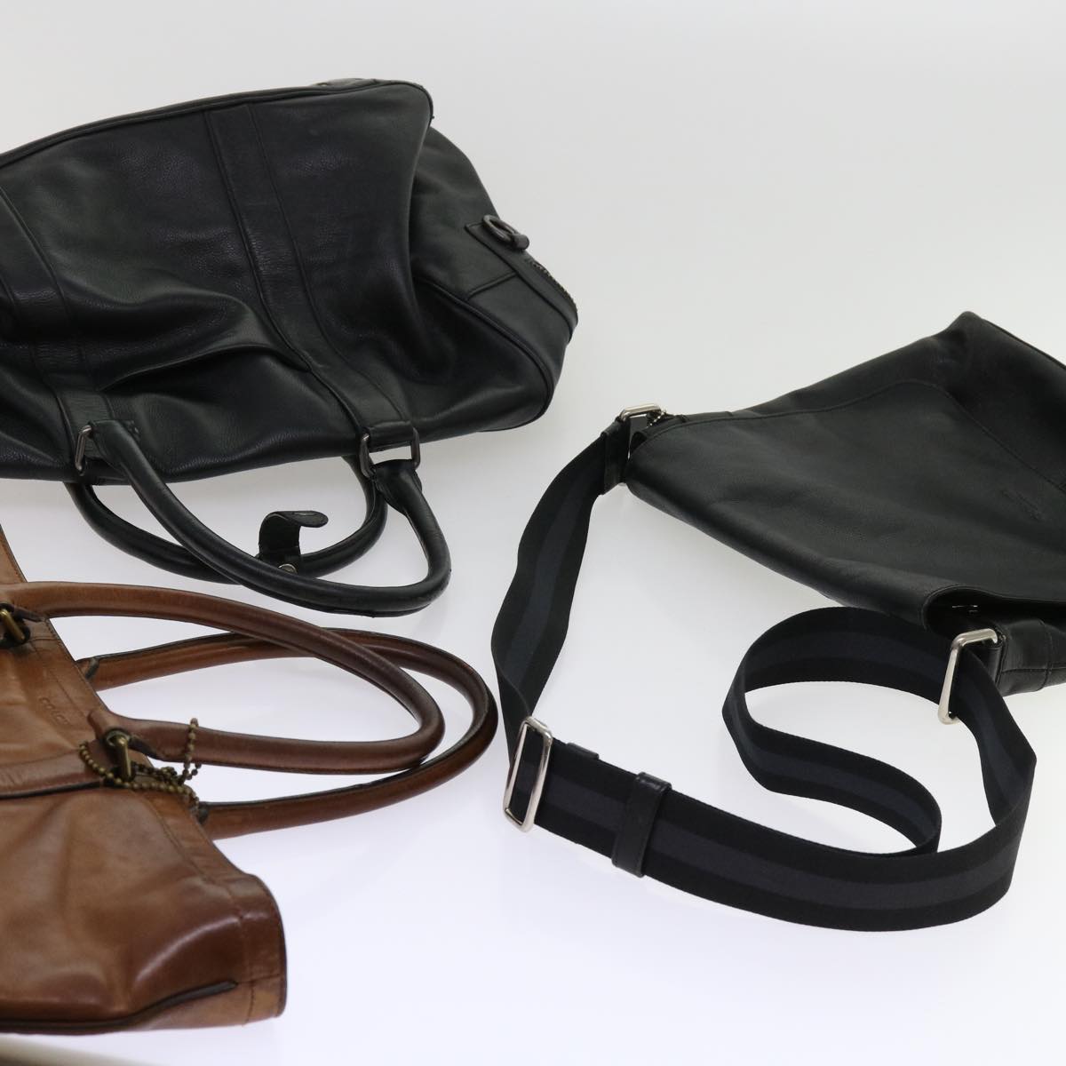Coach Shoulder Bag Leather 3Set Black Brown Auth ar11280