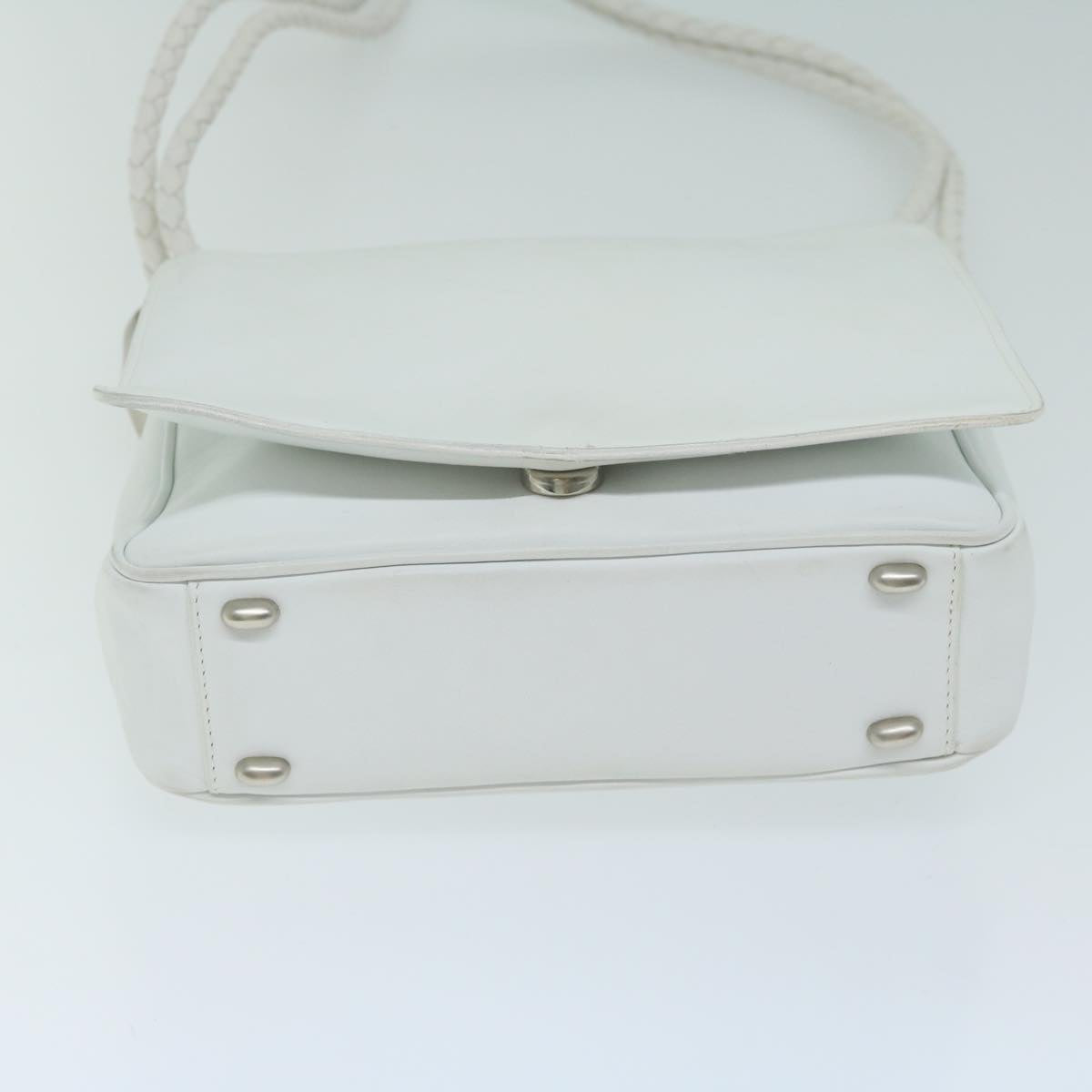 CELINE Shoulder Bag Leather White Auth ar11286