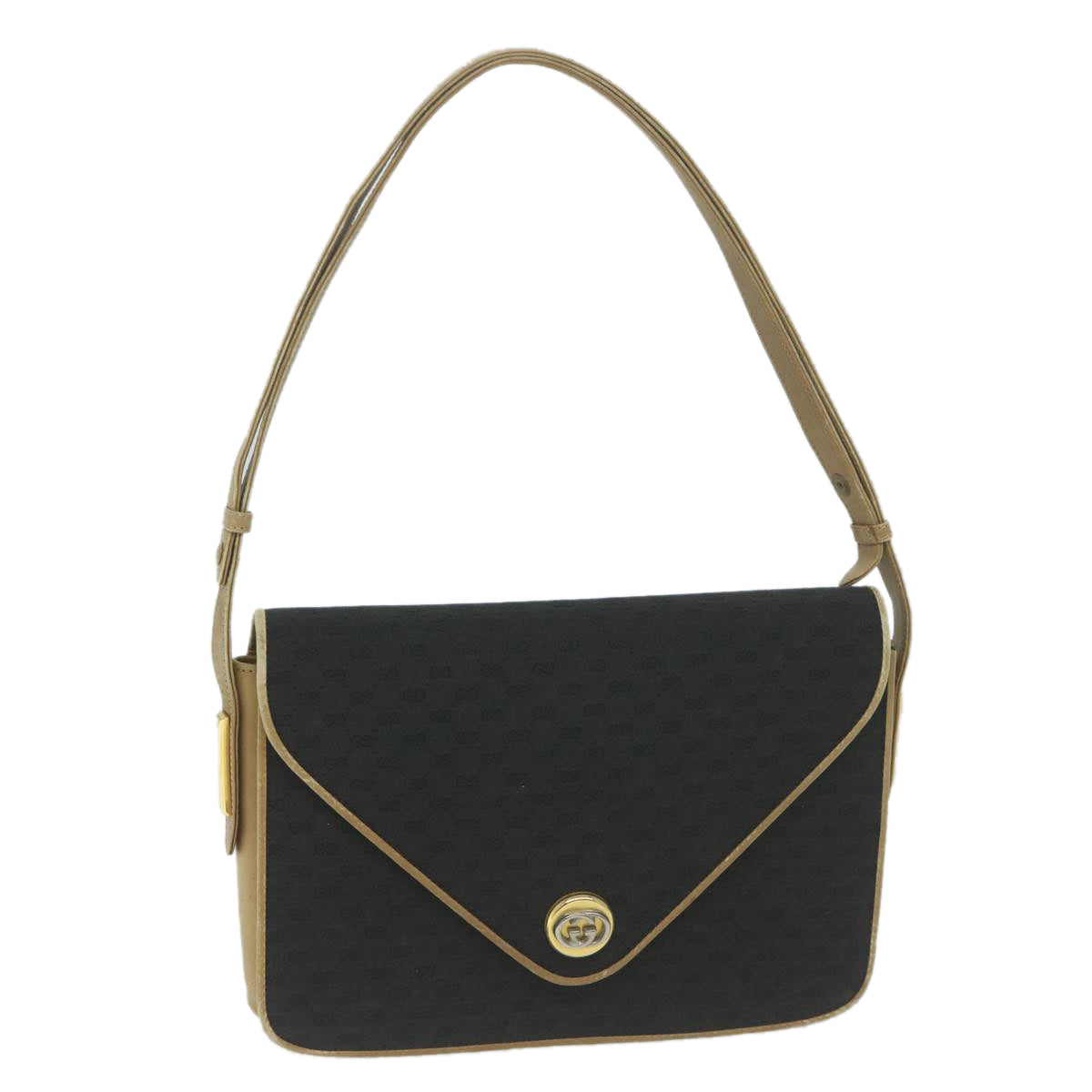 GUCCI Micro GG Canvas Shoulder Bag Black Beige Auth ar11311