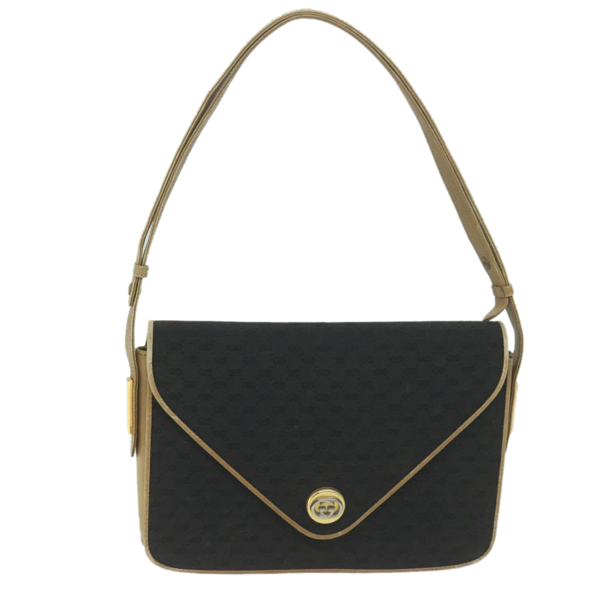 GUCCI Micro GG Canvas Shoulder Bag Black Beige Auth ar11311