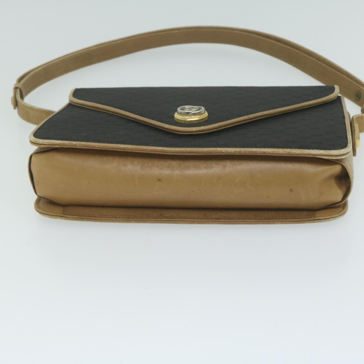 GUCCI Micro GG Canvas Shoulder Bag Black Beige Auth ar11311