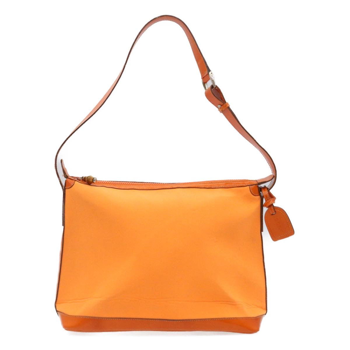 GUCCI Bamboo Shoulder Bag Nylon Enamel Orange Auth ar2074