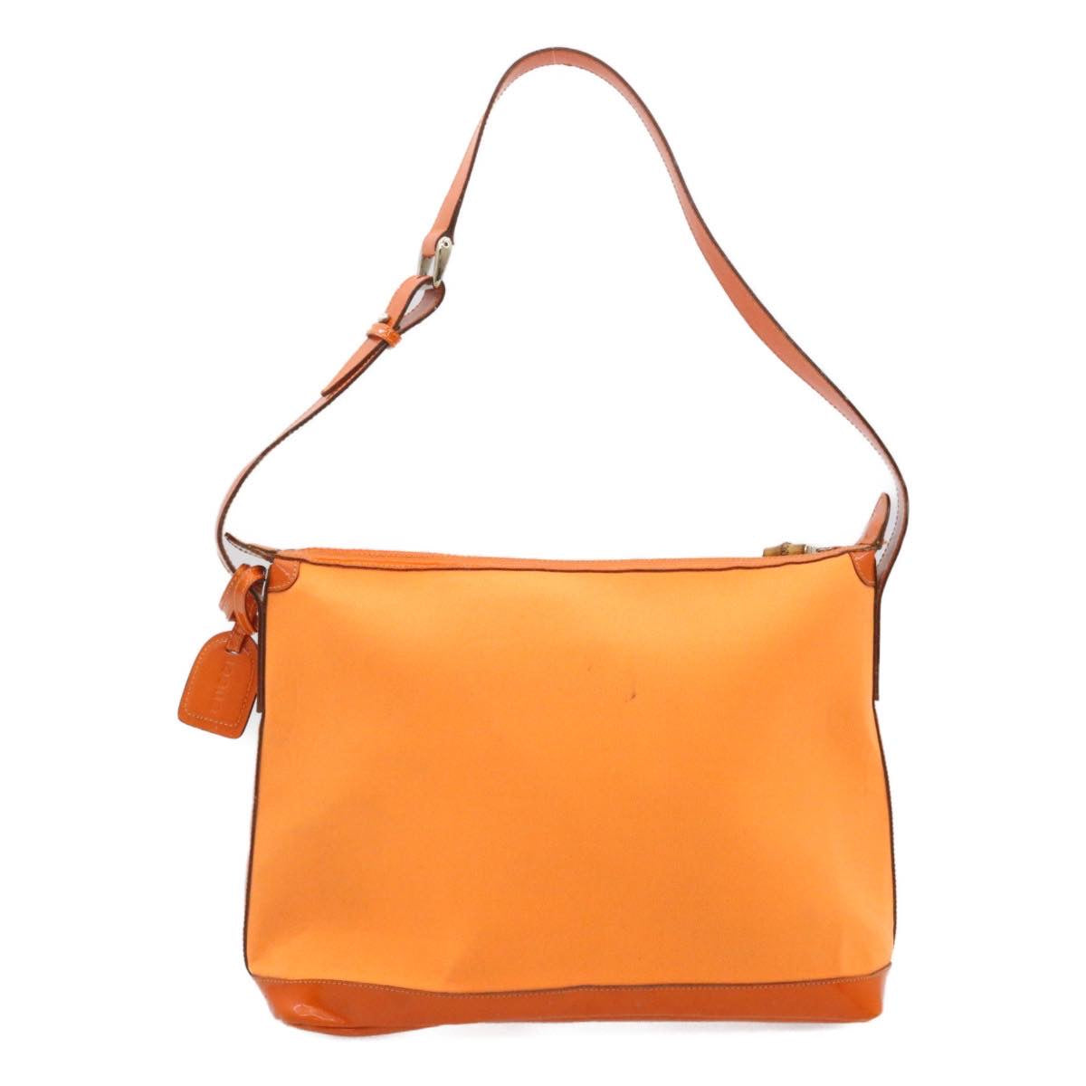 GUCCI Bamboo Shoulder Bag Nylon Enamel Orange Auth ar2074